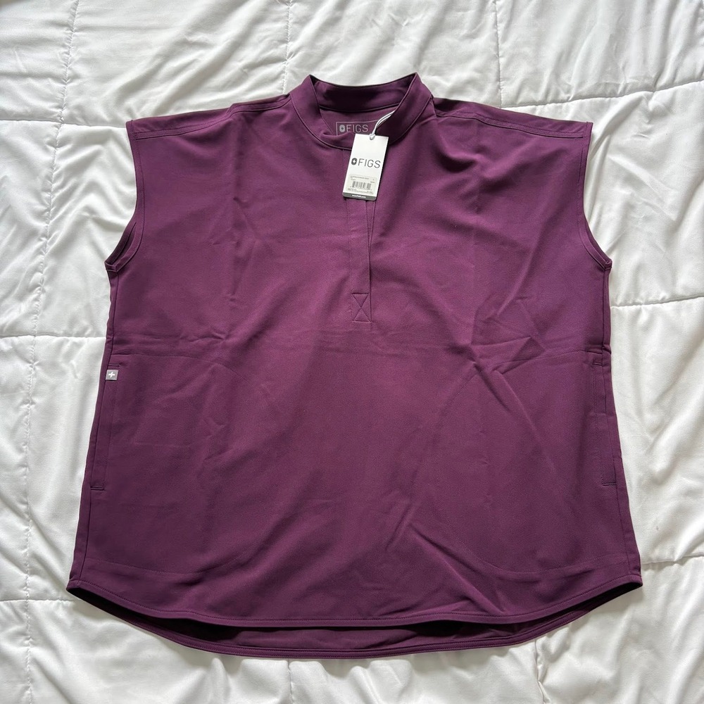NWT FIGS Rafaela Oversized Scrub Top Large Purple Sleeveless Mandarin Collar